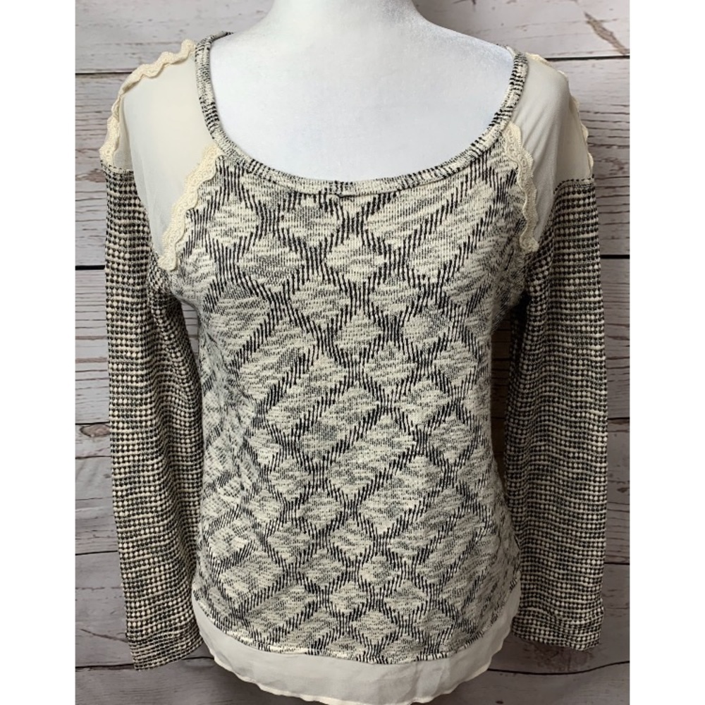 NWOT Maison Jules Marled Knit Lace Chiffon Sweater